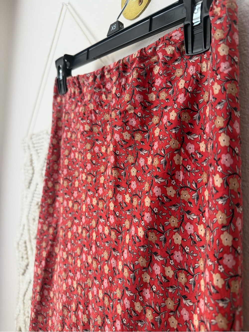 Sundance Red floral print silk maxi skirt